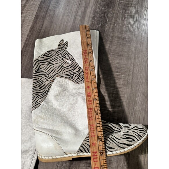 Vintage Candies Flat Leather Boots Bordeaux 70s 80s Zebra Print - Picture 6 of 8